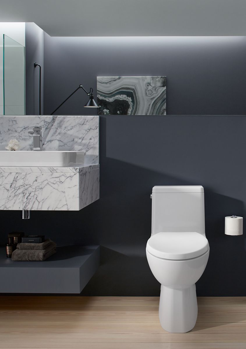 KOHLER K-78080-96 Reach One-Piece Compact Elongated Toilet With Skirted Trapway, 1.28 Gpf - Biscuit