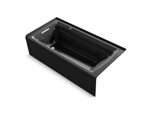 KOHLER K-1124-XGHLA-7 Archer 72" X 36" Alcove Heated Bubblemassage Air Bath And Whirlpool, Left Drain In Black Black