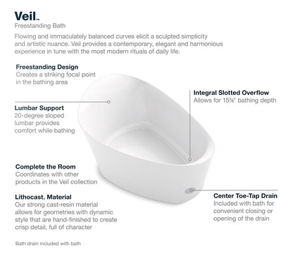 KOHLER K-8331-0 Veil 65-3/8" x 36-15/16” freestanding bath - White