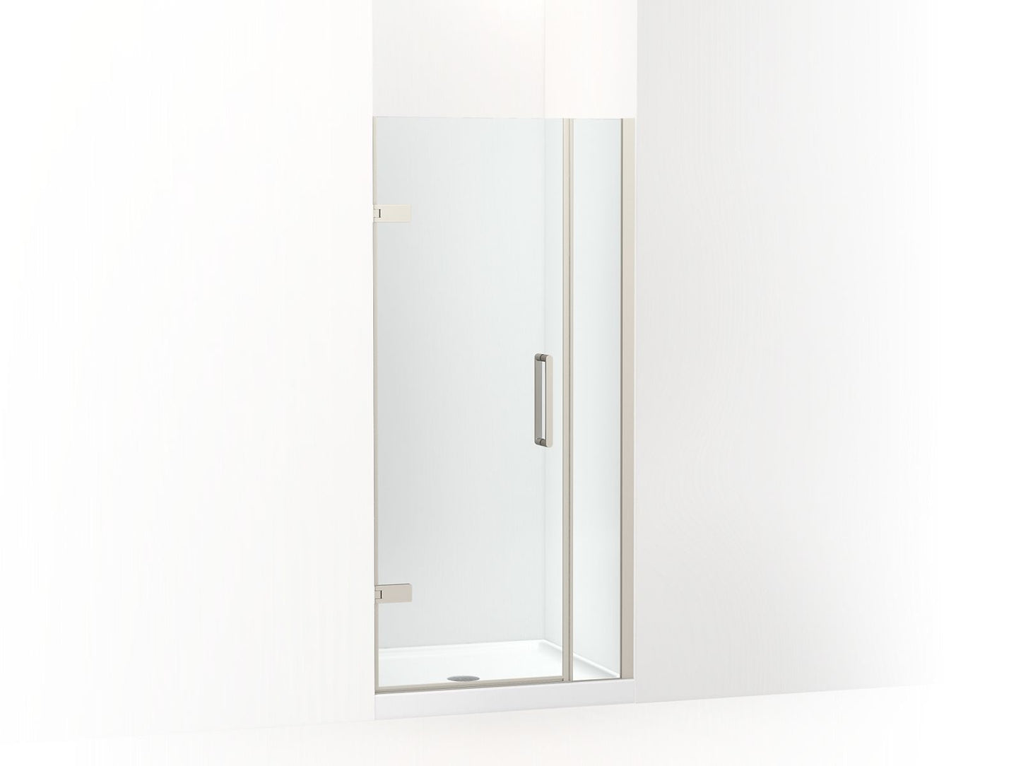 KOHLER K-27588-10L-BNK Composed Frameless Pivot Shower Door, 71-9/16" H X 33-5/8 - 34-3/8" W, With 3/8" Thick Crystal Clear Glass In Anodized Brushed Nickel