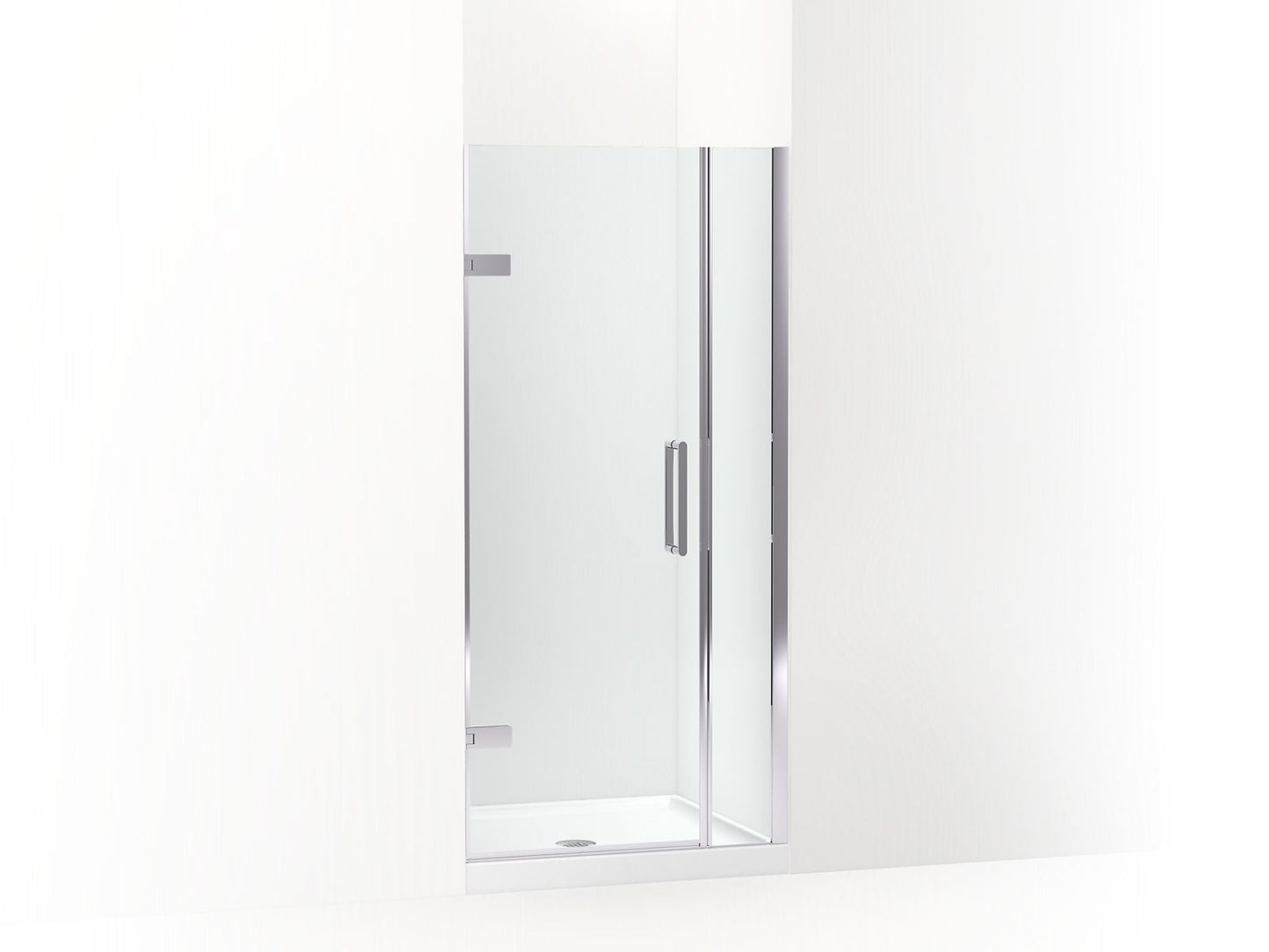 KOHLER K-27588-10L-SHP Composed Frameless Pivot Shower Door, 71-9/16" H X 33-5/8 - 34-3/8" W, With 3/8" Thick Crystal Clear Glass In Bright Polished Silver