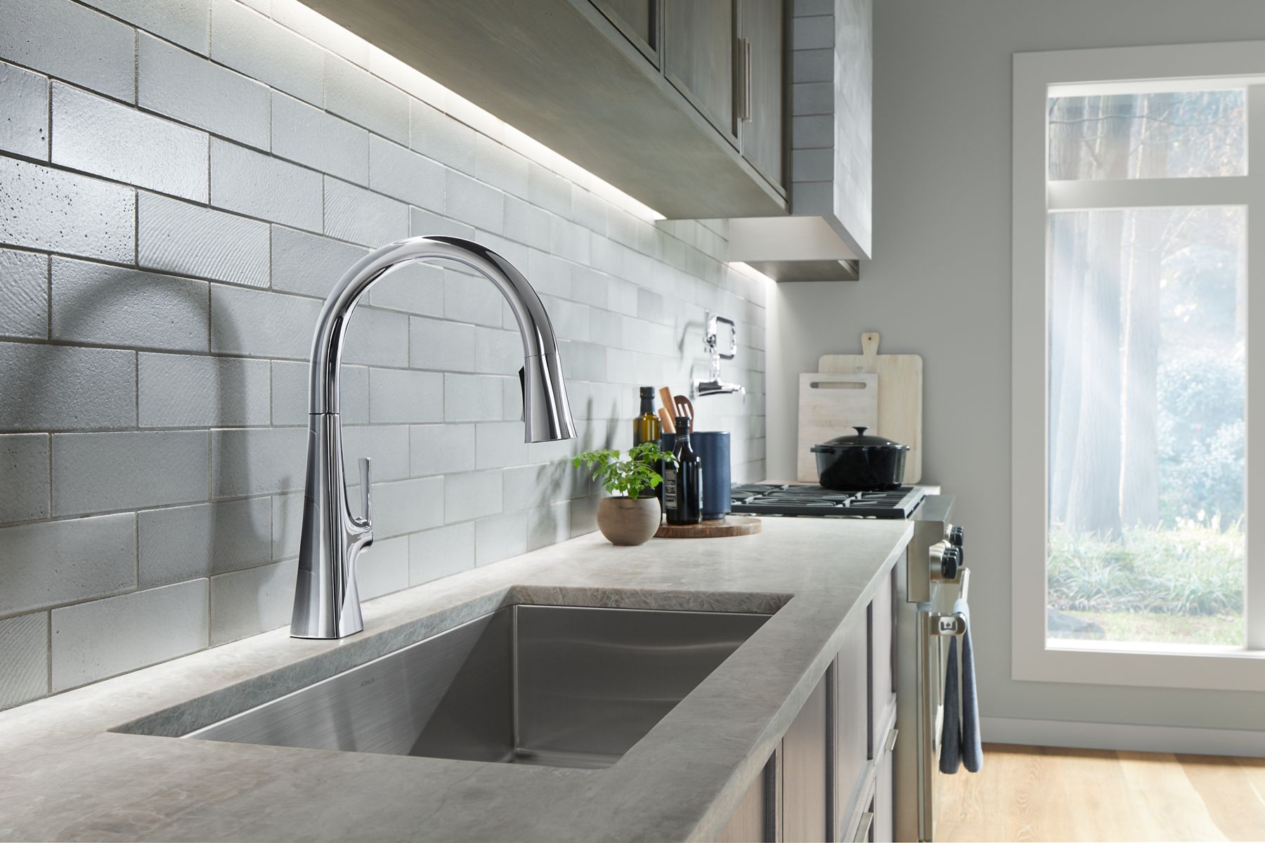 KOHLER K-22062-2MB Graze Pull-Down Kitchen Sink Faucet With Three-Function Sprayhead - Vibrant Brushed Moderne Brass