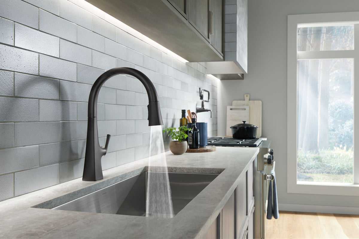 KOHLER K-22062-2MB Graze Pull-Down Kitchen Sink Faucet With Three-Function Sprayhead - Vibrant Brushed Moderne Brass