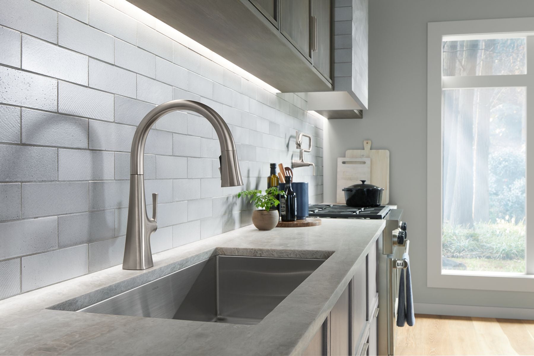 KOHLER K-22062-2MB Graze Pull-Down Kitchen Sink Faucet With Three-Function Sprayhead - Vibrant Brushed Moderne Brass