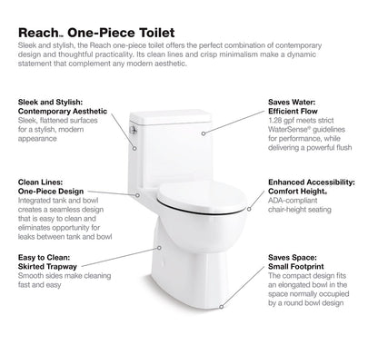 KOHLER K-78080-7 Reach One-piece compact elongated toilet with skirted trapway, 1.28 gpf - Black Black