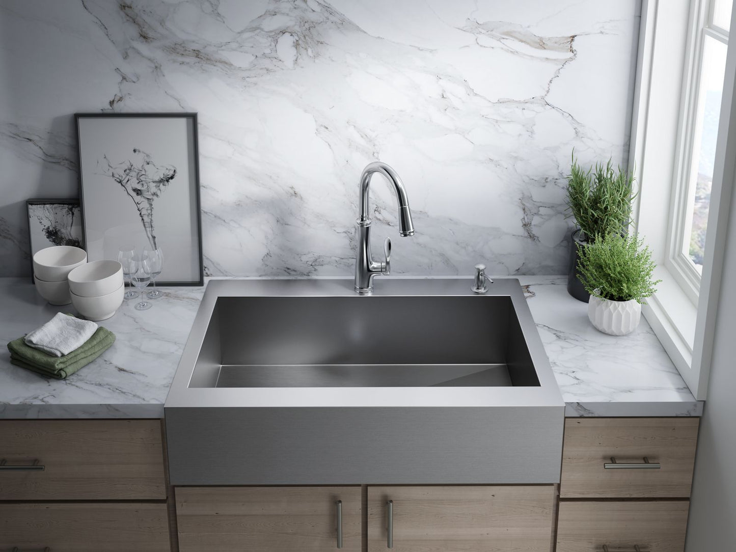 KOHLER K-560-VS Bellera Pull-down kitchen sink faucet with three-function sprayhead - Vibrant Stainless
