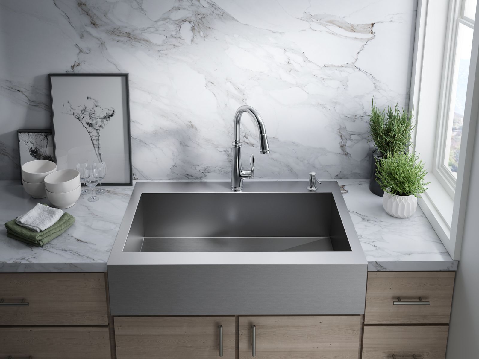KOHLER K-560-VS Bellera Pull-Down Kitchen Sink Faucet With Three-Function Sprayhead - Vibrant Stainless
