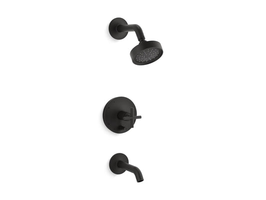 KOHLER K-T14420-3G-BL Purist Rite-Temp Bath And Shower Trim Kit With Push-Button Diverter And Cross Handle, 1.75 Gpm In Matte Black