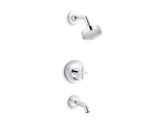 KOHLER K-T14420-3G-CP Purist Rite-Temp Bath And Shower Trim Kit With Push-Button Diverter And Cross Handle, 1.75 Gpm In Polished Chrome