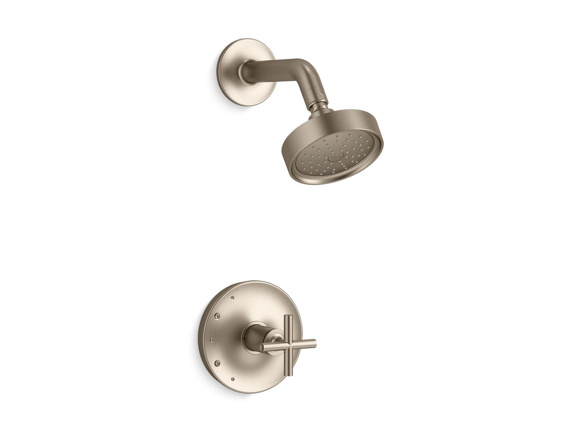 KOHLER K-TS14422-3G-BV Purist Rite-Temp Shower Trim Kit With Cross Handle, 1.75 Gpm - Vibrant Brushed Bronze