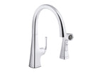 KOHLER K-22064-BL Graze Single-Handle Kitchen Sink Faucet With Two-Function Side Sprayer - Matte Black