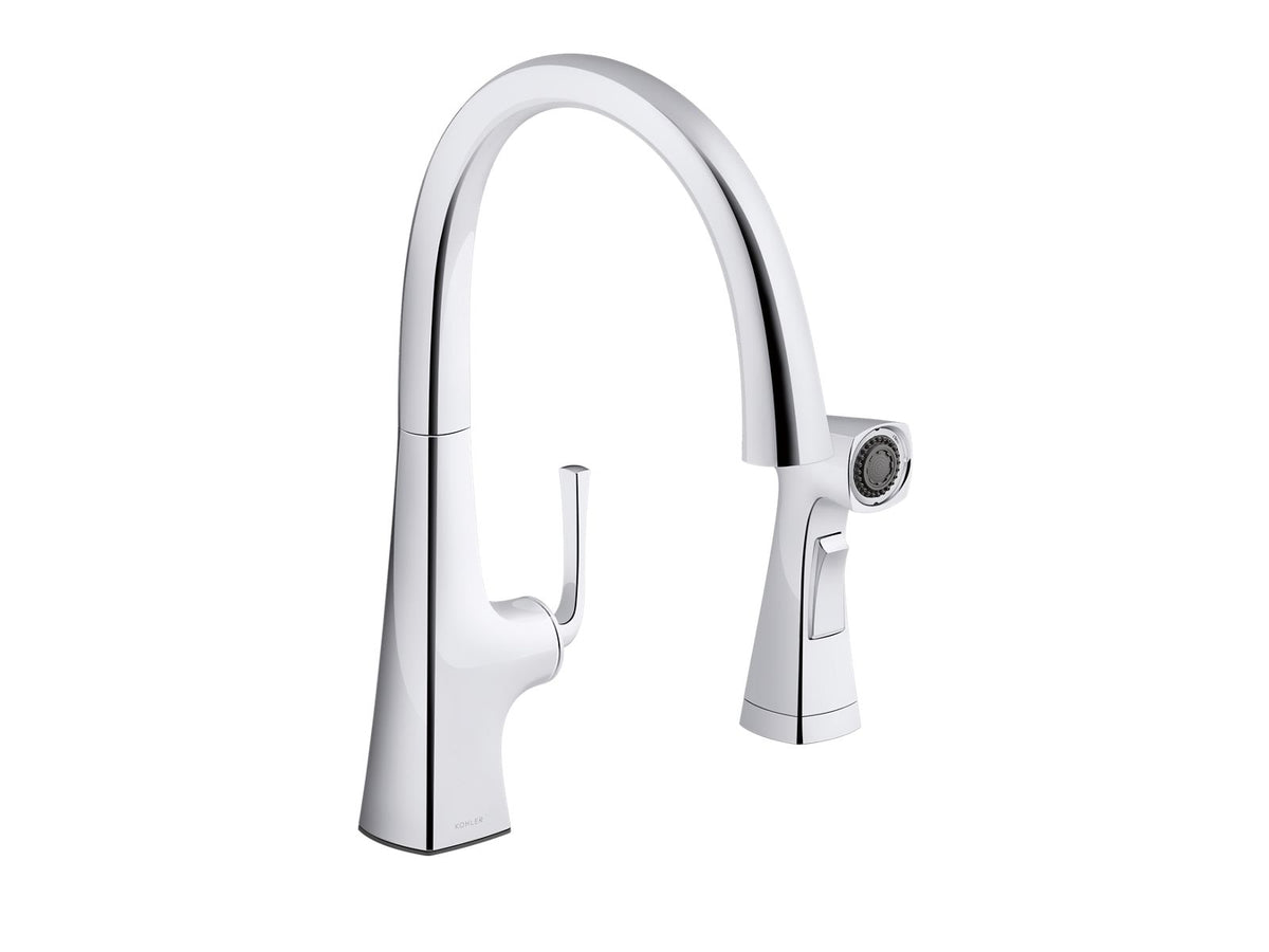 KOHLER K-22064-BL Graze Single-Handle Kitchen Sink Faucet With Two-Function Side Sprayer - Matte Black