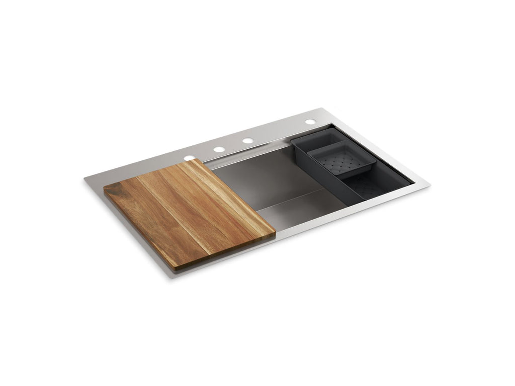 KOHLER K-RH23374-4PC-NA Lyric Workstation 33" Top-/Undermount Single-Bowl Kitchen Sink - Stainless Steel
