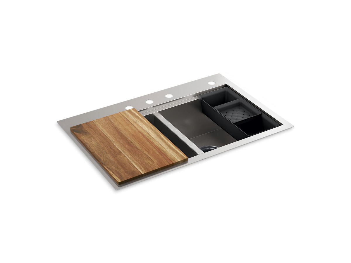 KOHLER K-RH23376-4PC-NA Lyric Workstation 33" Top-/Undermount Double-Bowl Kitchen Sink - Stainless Steel