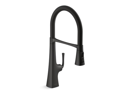 KOHLER K-22061-BL Graze Semi-Professional Kitchen Sink Faucet With Three-Function Sprayhead In Matte Black