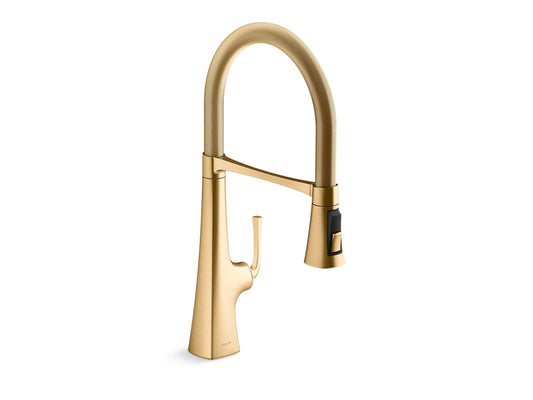 KOHLER K-22061-2MB Graze Semi-Professional Kitchen Sink Faucet With Three-Function Sprayhead In Vibrant Brushed Moderne Brass