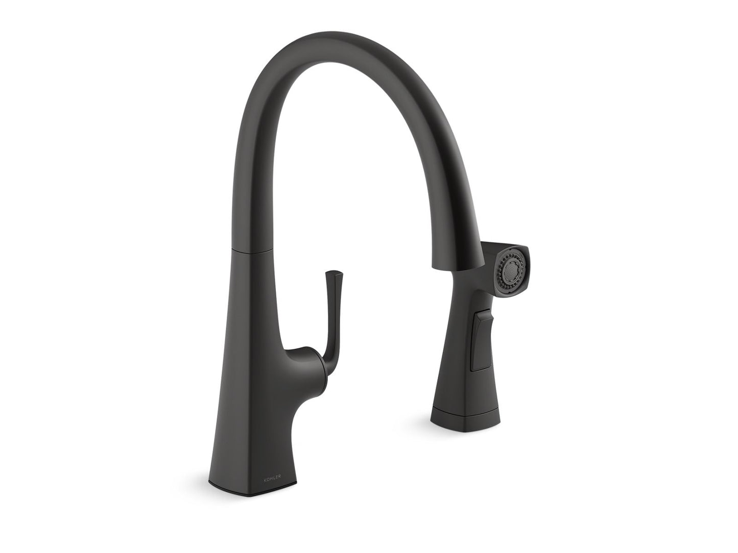 KOHLER K-22064-BL Graze Single-Handle Kitchen Sink Faucet With Two-Function Side Sprayer In Matte Black