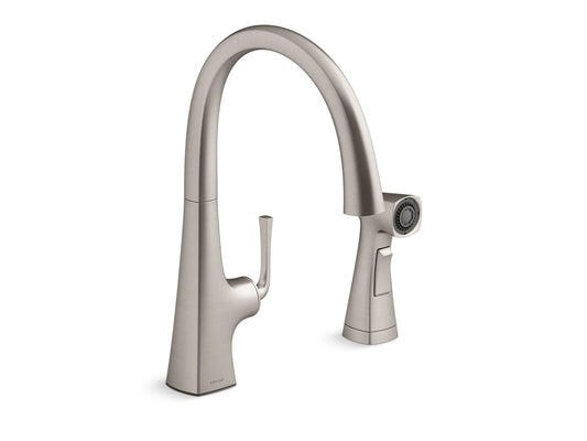 KOHLER K-22064-VS Graze Single-Handle Kitchen Sink Faucet With Two-Function Side Sprayer In Vibrant Stainless