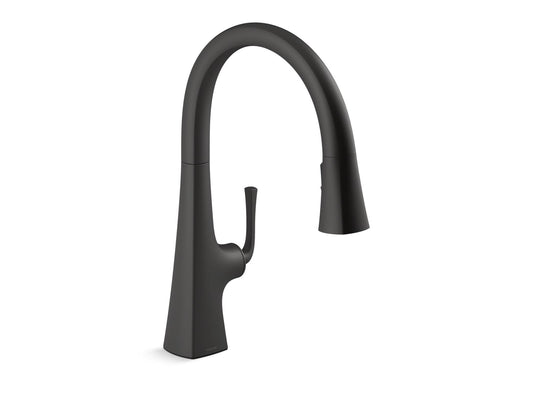 KOHLER K-22062-BL Graze Pull-Down Kitchen Sink Faucet With Three-Function Sprayhead In Matte Black