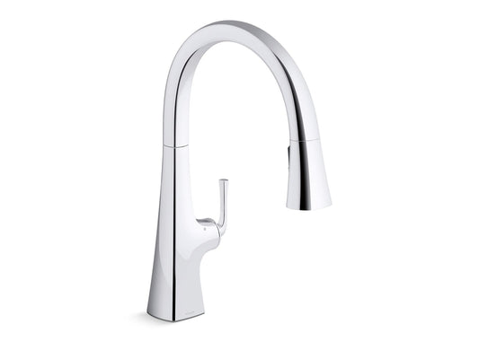 KOHLER K-22068-WB-CP Graze Touchless Pull-Down Kitchen Sink Faucet With Kohler Konnect And Three-Function Sprayhead In Polished Chrome