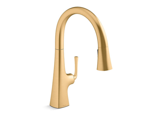 KOHLER K-22062-2MB Graze Pull-Down Kitchen Sink Faucet With Three-Function Sprayhead In Vibrant Brushed Moderne Brass