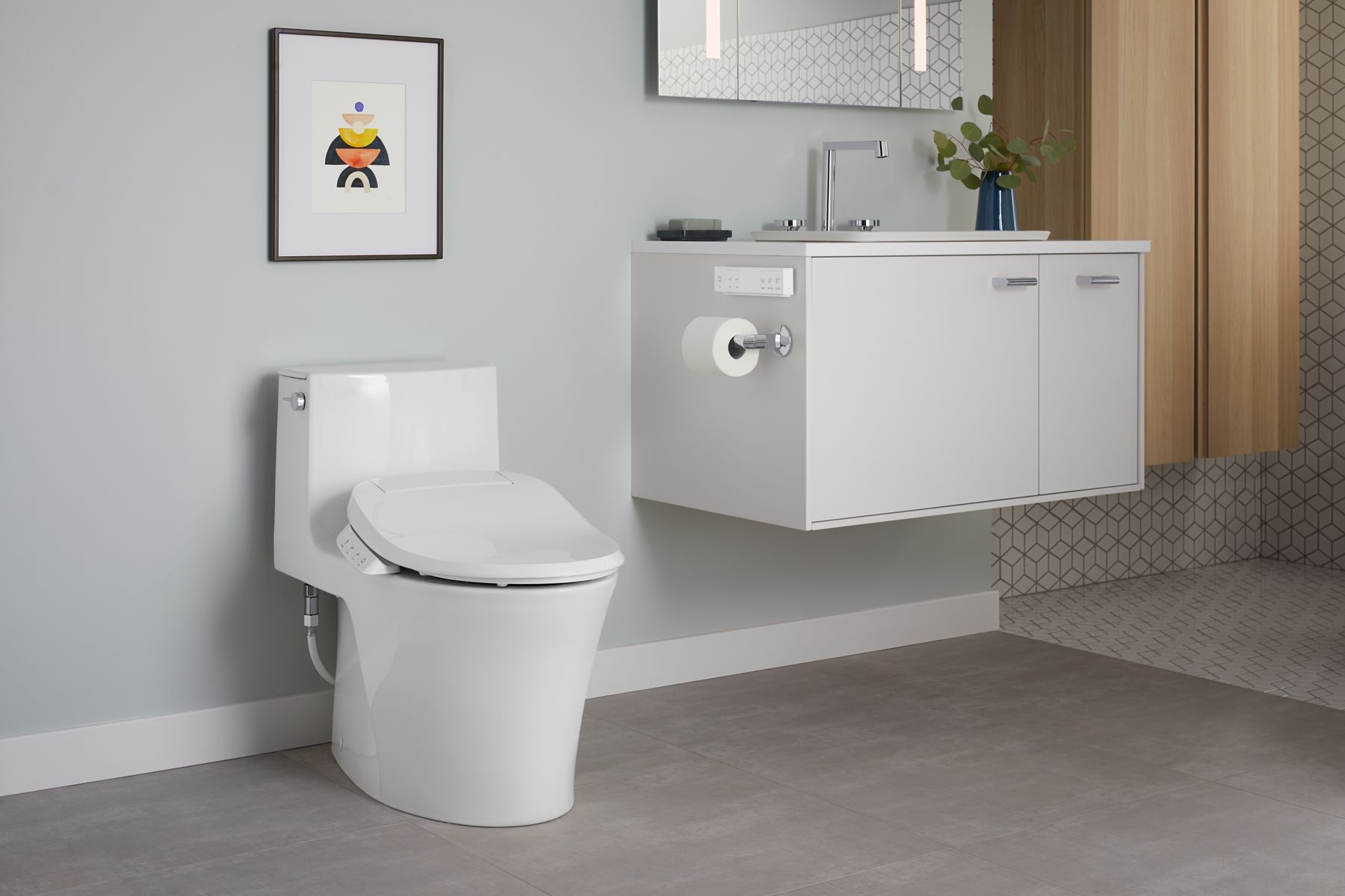 KOHLER K-1381-HC-0 Veil Hidden Cord One-Piece Elongated Toilet With Skirted Trapway, Dual-Flush - White
