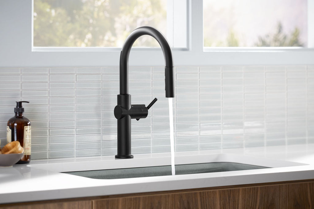 KOHLER K-22972-BL Crue Pull-Down Kitchen Sink Faucet With Three-Function Sprayhead - Matte Black