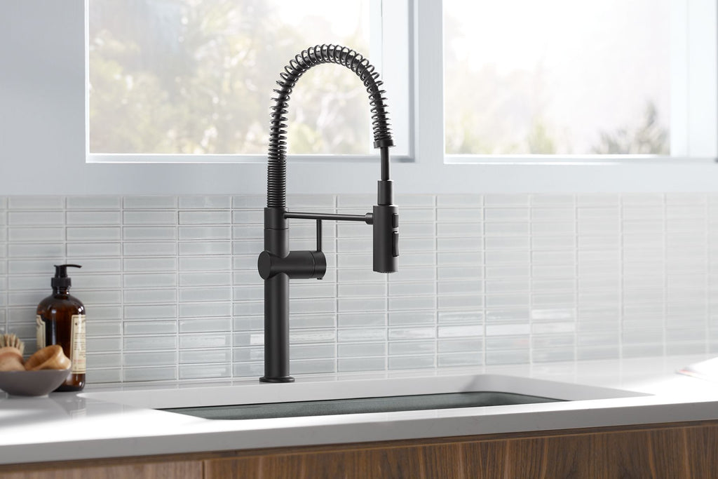 KOHLER K-22973-BL Crue Semi-Professional Kitchen Sink Faucet With Three-Function Sprayhead - Matte Black