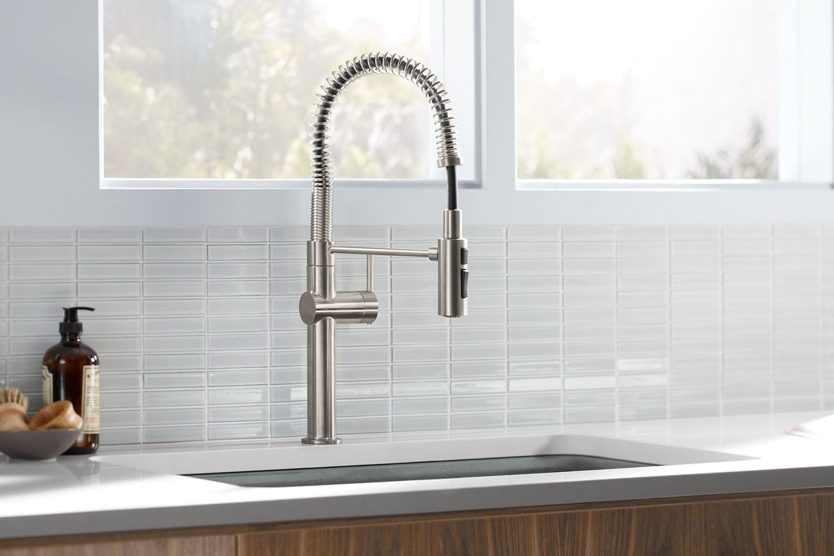 KOHLER K-22973-BL Crue Semi-Professional Kitchen Sink Faucet With Three-Function Sprayhead - Matte Black