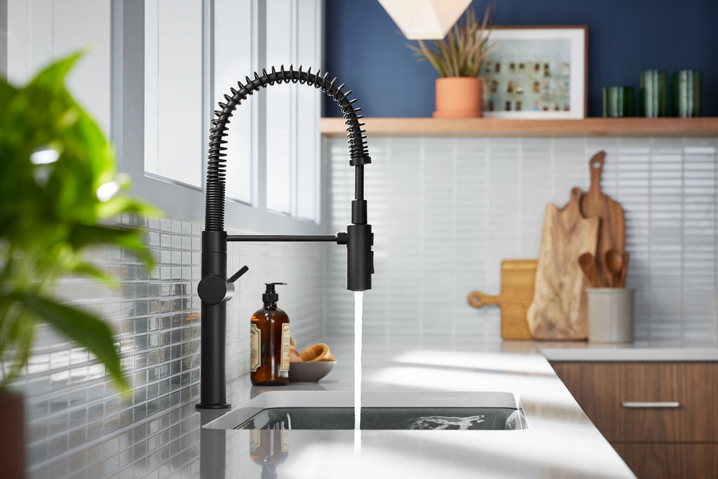KOHLER K-22973-BL Crue Semi-Professional Kitchen Sink Faucet With Three-Function Sprayhead - Matte Black