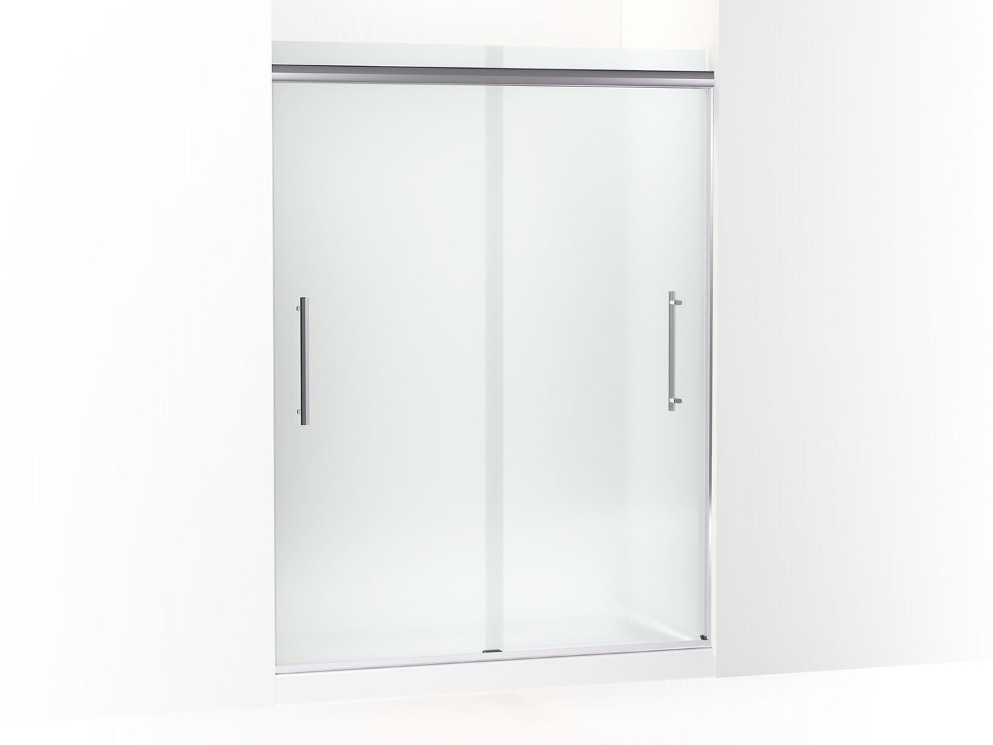 KOHLER K-707600-8D3-SHP Pleat Frameless Sliding Shower Door, 79-1/16" H X 54-5/8 - 59-5/8" W, With 5/16" Thick Frosted Glass In Bright Polished Silver