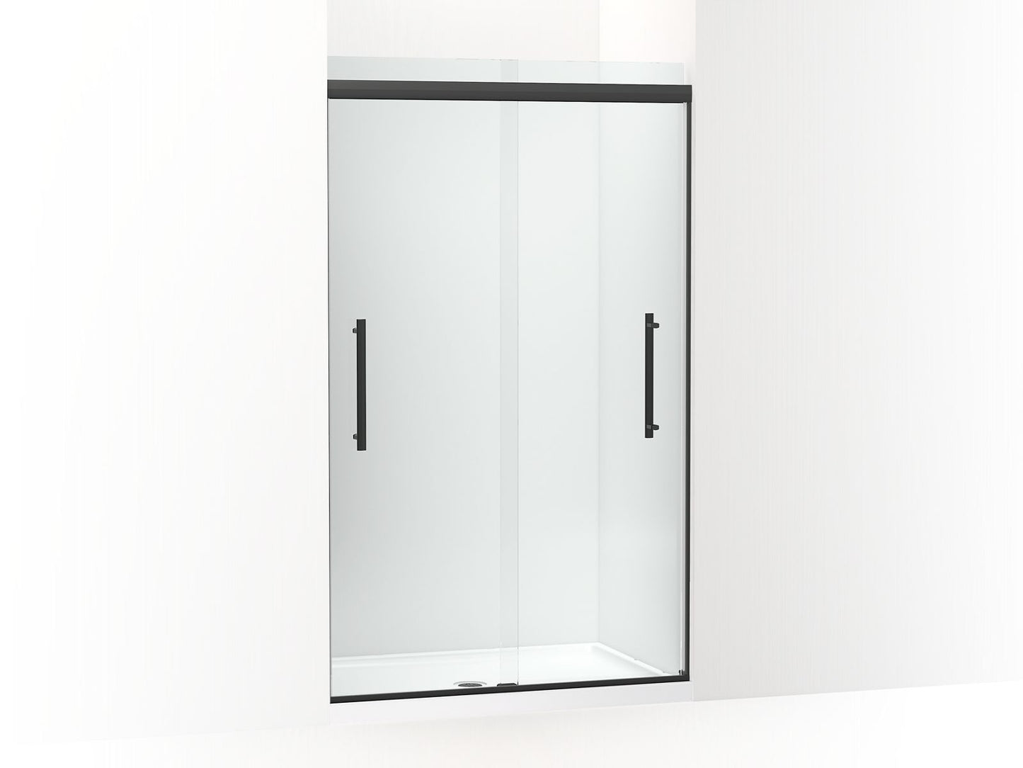 KOHLER K-707601-8L-BL Pleat Frameless Sliding Shower Door, 79-1/16" H X 44-5/8 - 47-5/8" W, With 5/16" Thick Crystal Clear Glass In Matte Black