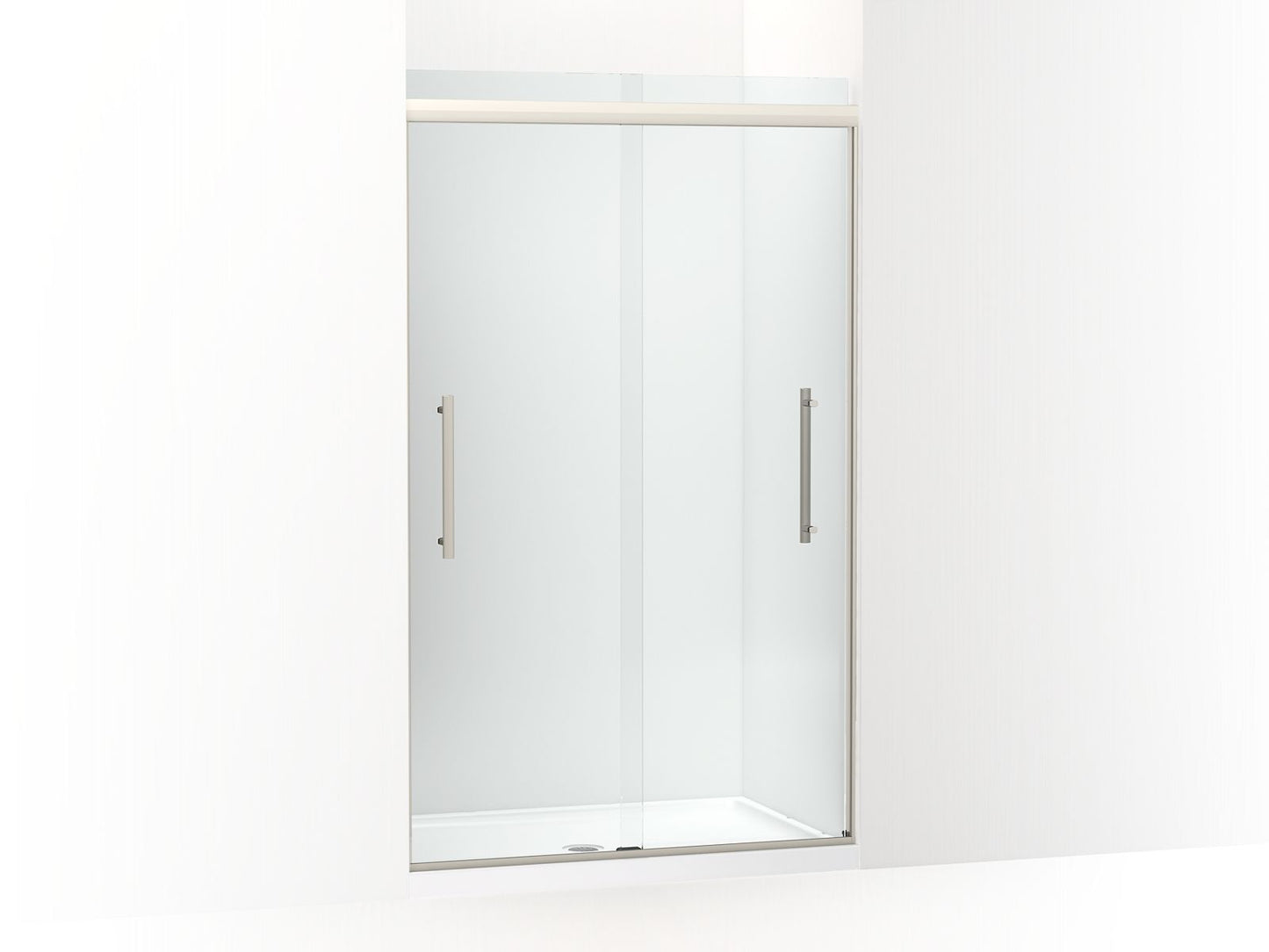 KOHLER K-707601-8L-BNK Pleat Frameless Sliding Shower Door, 79-1/16" H X 44-5/8 - 47-5/8" W, With 5/16" Thick Crystal Clear Glass In Anodized Brushed Nickel