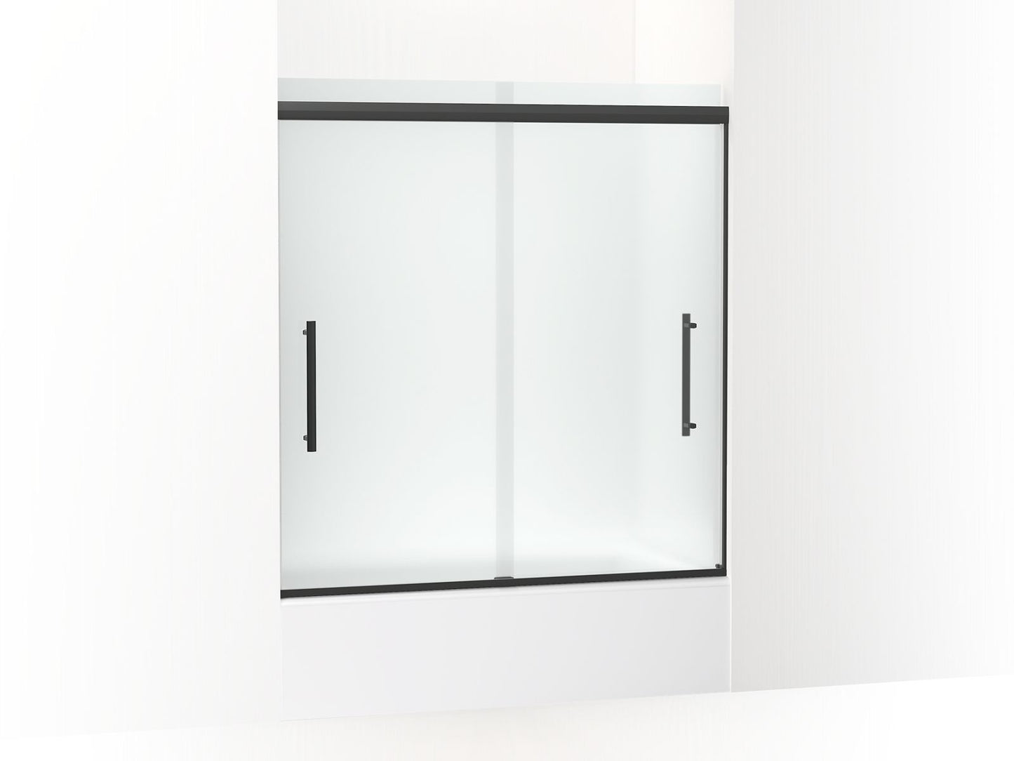 KOHLER K-707602-8D3-BL Pleat Frameless Sliding Bath Door, 63-9/16" H X 54-5/8 - 59-5/8" W, With 5/16" Thick Frosted Glass In Matte Black