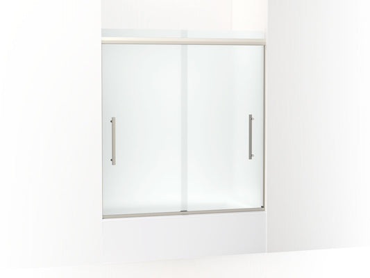 KOHLER K-707602-8D3-BNK Pleat Frameless Sliding Bath Door, 63-9/16" H X 54-5/8 - 59-5/8" W, With 5/16" Thick Frosted Glass In Anodized Brushed Nickel