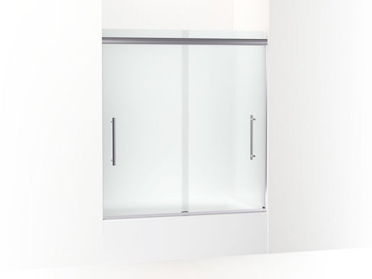 KOHLER K-707602-8D3-SHP Pleat Frameless Sliding Bath Door, 63-9/16" H X 54-5/8 - 59-5/8" W, With 5/16" Thick Frosted Glass In Bright Polished Silver