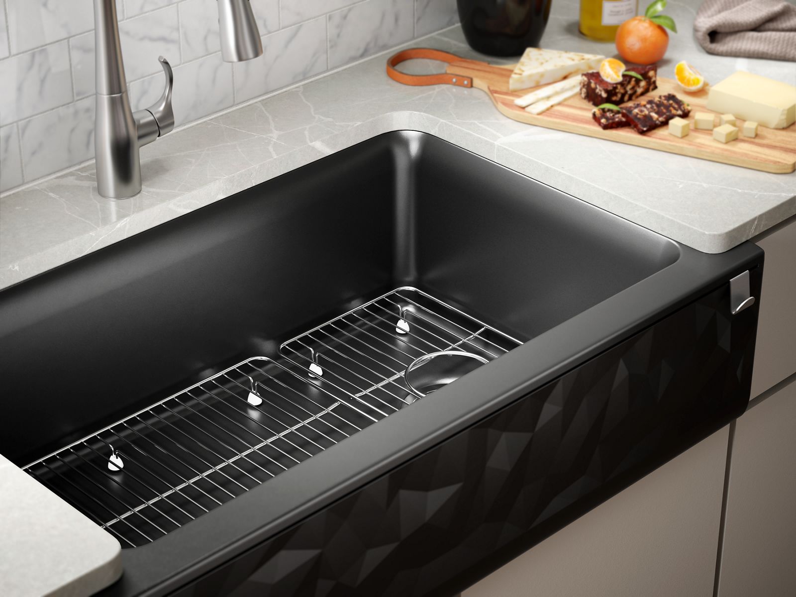 KOHLER K-29825-CM2 Cairn 34" Undermount Single-Bowl Farmhouse Kitchen Sink With Faceted Design - Matte Brown