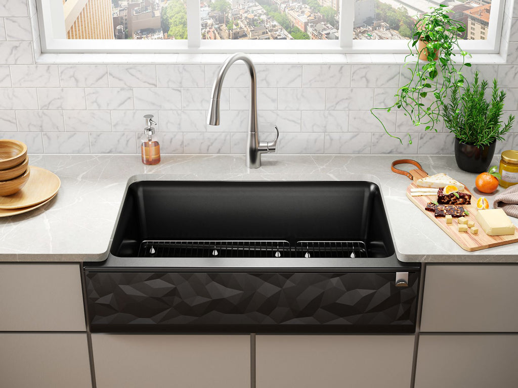 KOHLER K-29825-CM2 Cairn 34" Undermount Single-Bowl Farmhouse Kitchen Sink With Faceted Design - Matte Brown
