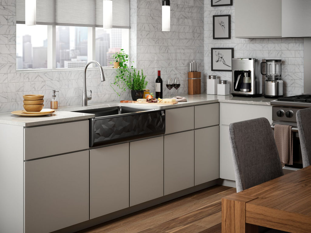 KOHLER K-29825-CM2 Cairn 34" Undermount Single-Bowl Farmhouse Kitchen Sink With Faceted Design - Matte Brown