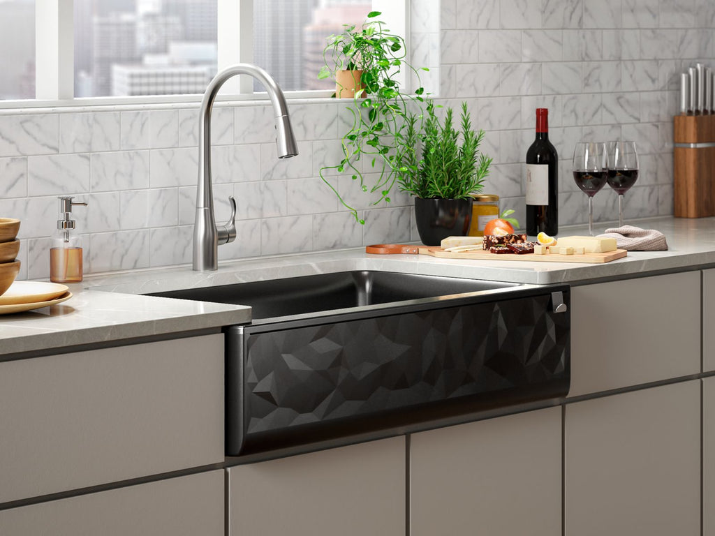 KOHLER K-29825-CM2 Cairn 34" Undermount Single-Bowl Farmhouse Kitchen Sink With Faceted Design - Matte Brown