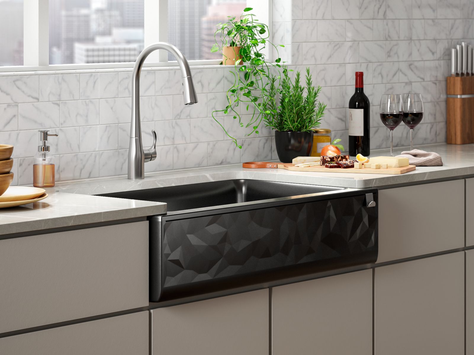 KOHLER K-29825-CM2 Cairn 34" Undermount Single-Bowl Farmhouse Kitchen Sink With Faceted Design - Matte Brown