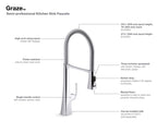 KOHLER K-22061-VS Graze Semi-Professional Kitchen Sink Faucet With Three-Function Sprayhead - Vibrant Stainless