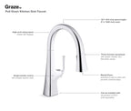 KOHLER K-22063-BL Graze Pull-Down Kitchen Sink Faucet With Three-Function Sprayhead - Matte Black