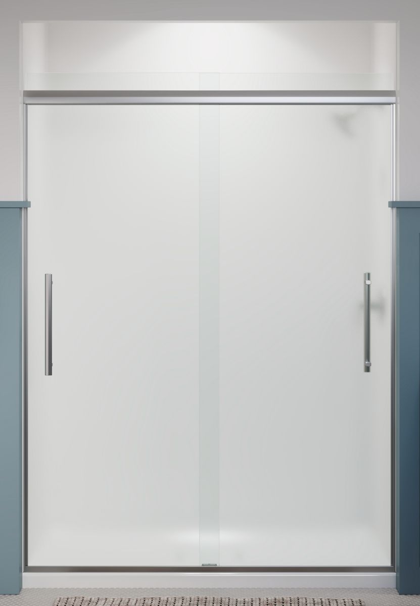 KOHLER K-707600-8D3-SHP Pleat Frameless Sliding Shower Door, 79-1/16" H X 54-5/8 - 59-5/8" W, With 5/16" Thick Frosted Glass In Bright Polished Silver