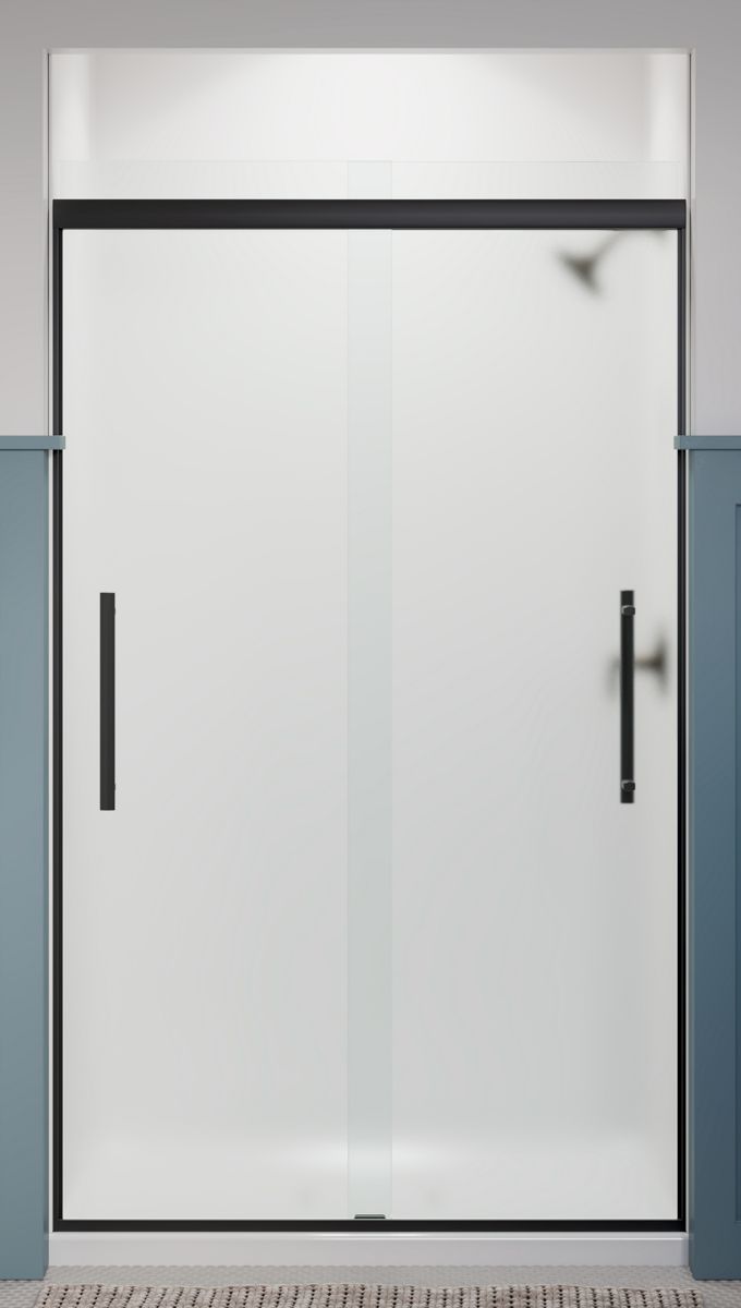 KOHLER K-707601-8D3-BL Pleat Frameless Sliding Shower Door, 79-1/16" H X 44-5/8 - 47-5/8" W, With 5/16" Thick Frosted Glass In Matte Black