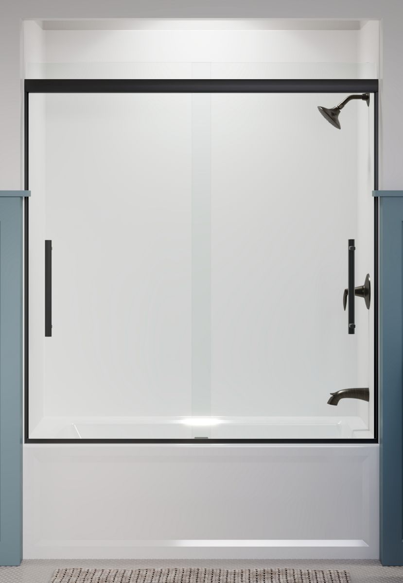 KOHLER K-707602-8L-BL Pleat 63-9/16" H Sliding Bath Door With 5/16"-Thick Glass In Matte Black