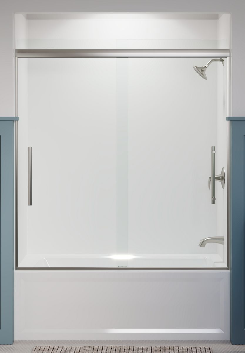 KOHLER K-707602-8L-BNK Pleat 63-9/16" H Sliding Bath Door With 5/16"-Thick Glass In Anodized Brushed Nickel