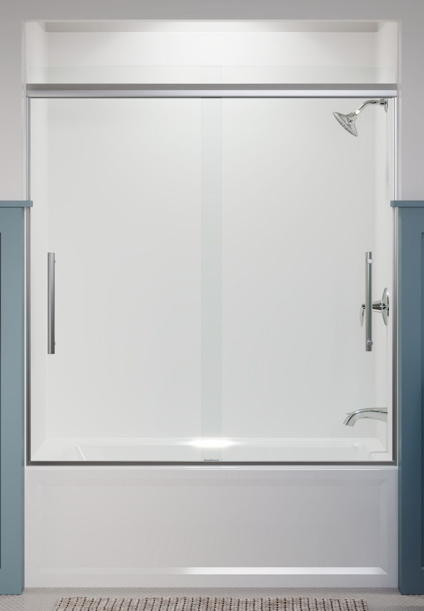 KOHLER K-707602-8L-SHP Pleat 63-9/16" H Sliding Bath Door With 5/16"-Thick Glass In Bright Polished Silver