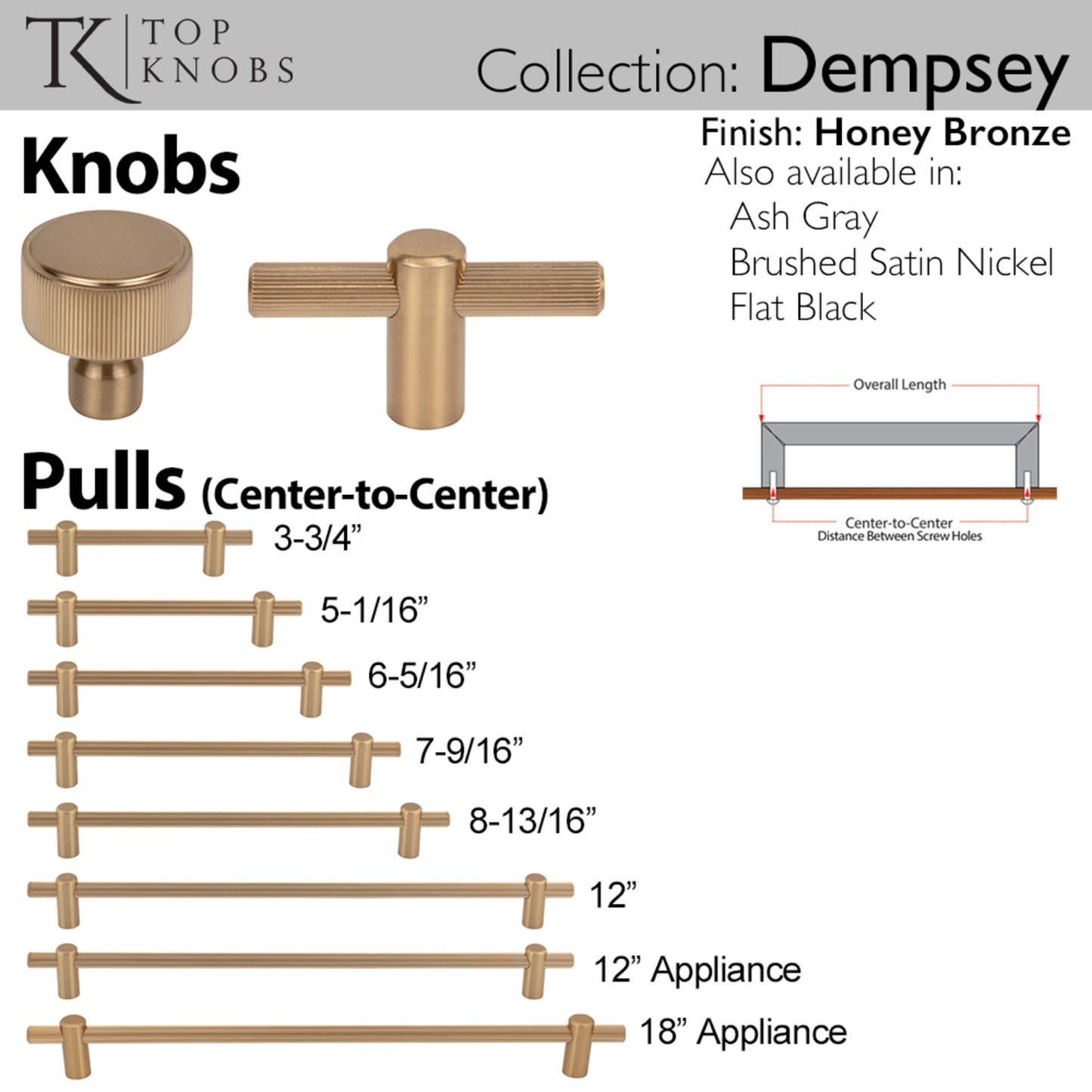 TOP KNOBS TK3258HB Dempsey 12" Center to Center Bar Pull - Honey Bronze