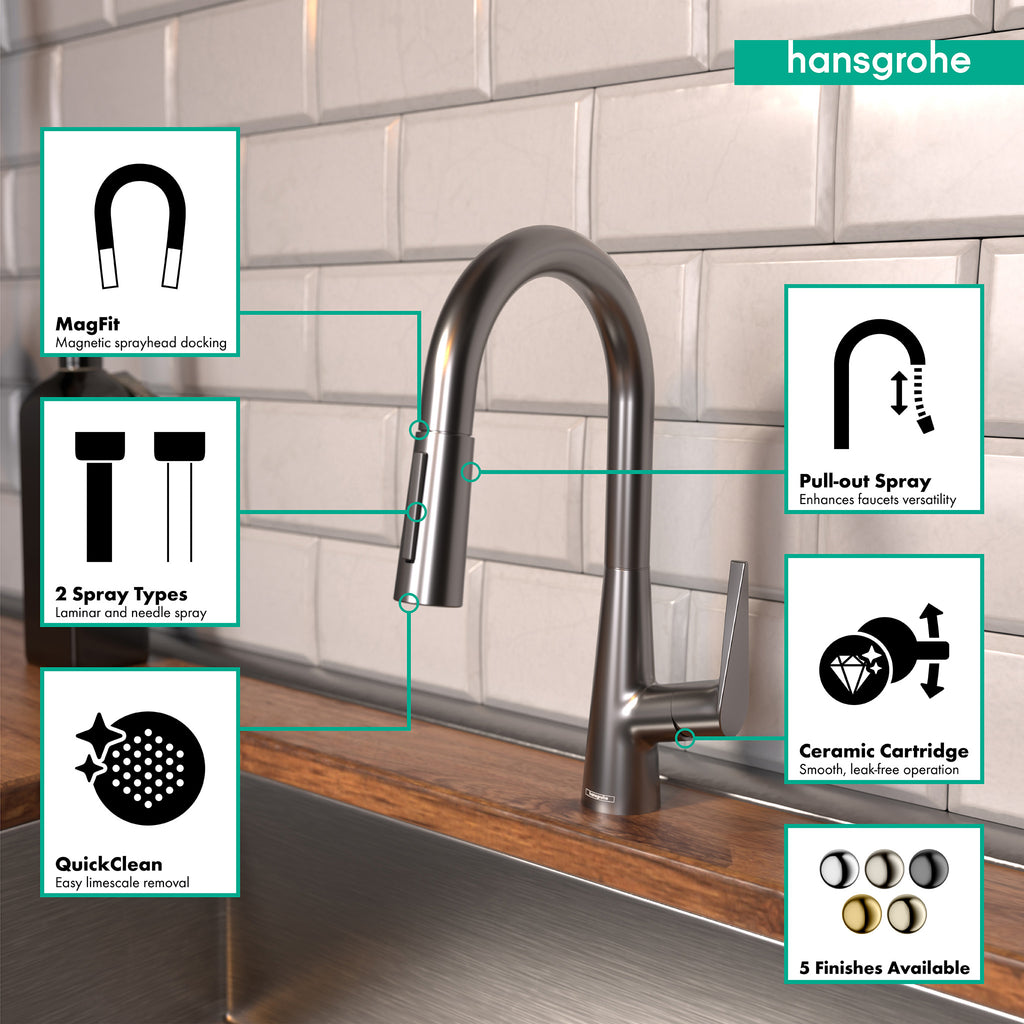 HANSGROHE 72815341 Talis S Prep Kitchen Faucet, 2-Spray Pull-Down, 1.75 GPM - Brushed Black Chrome